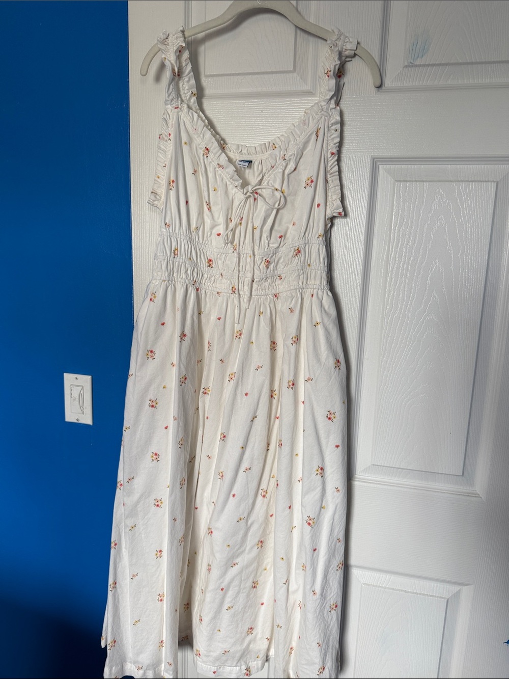 Old Navy Cream Floral Midi Dress with Pink and Orange Flowers